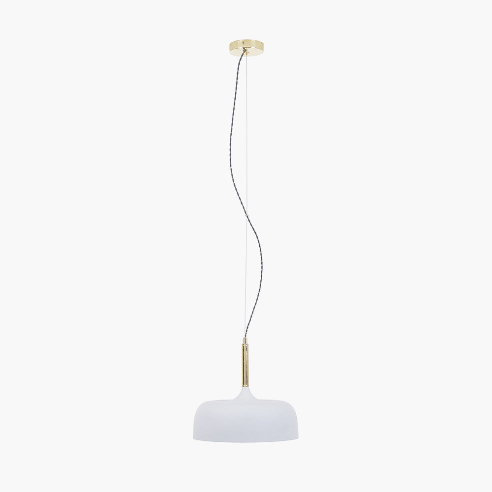 Shop this elegant pendant light featuring a simple yet refined design, with smooth curves and a matt white finish complemented by copper metal accents. Shop online now at www.nobleandnook.co.uk