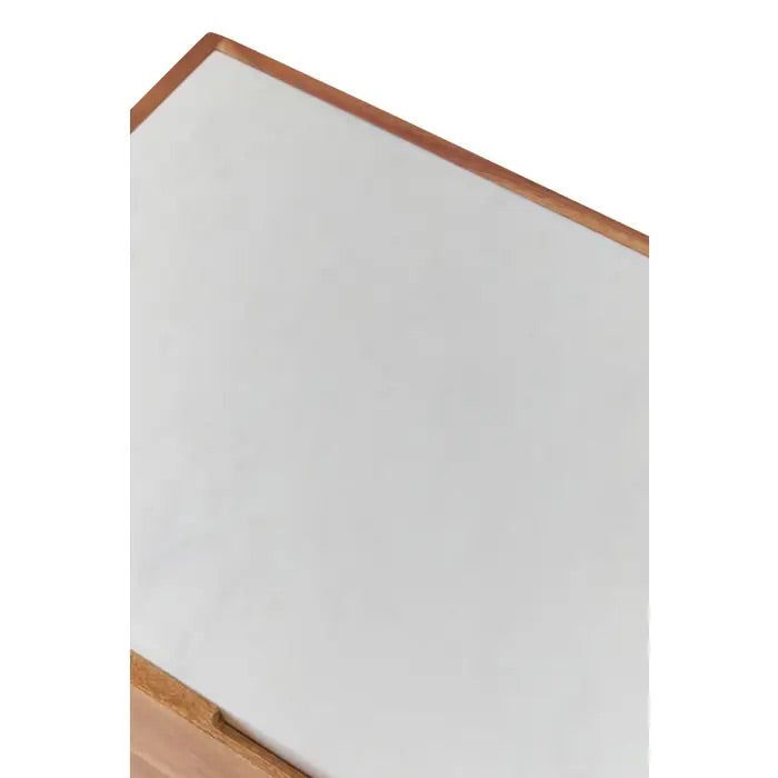 Shop the Myan 2 Door Media Unit with a luxurious white marble top and sustainable acacia wood, this unit is both elegant and eco-friendly. Shop online at www.nobleandnook.co.uk