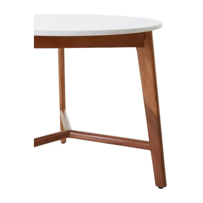 The Myan White Marble Round Side Table, featuring a luxurious white marble top and a sturdy base crafted from durable, eco-friendly acacia wood. Shop online today at Noble & Nook