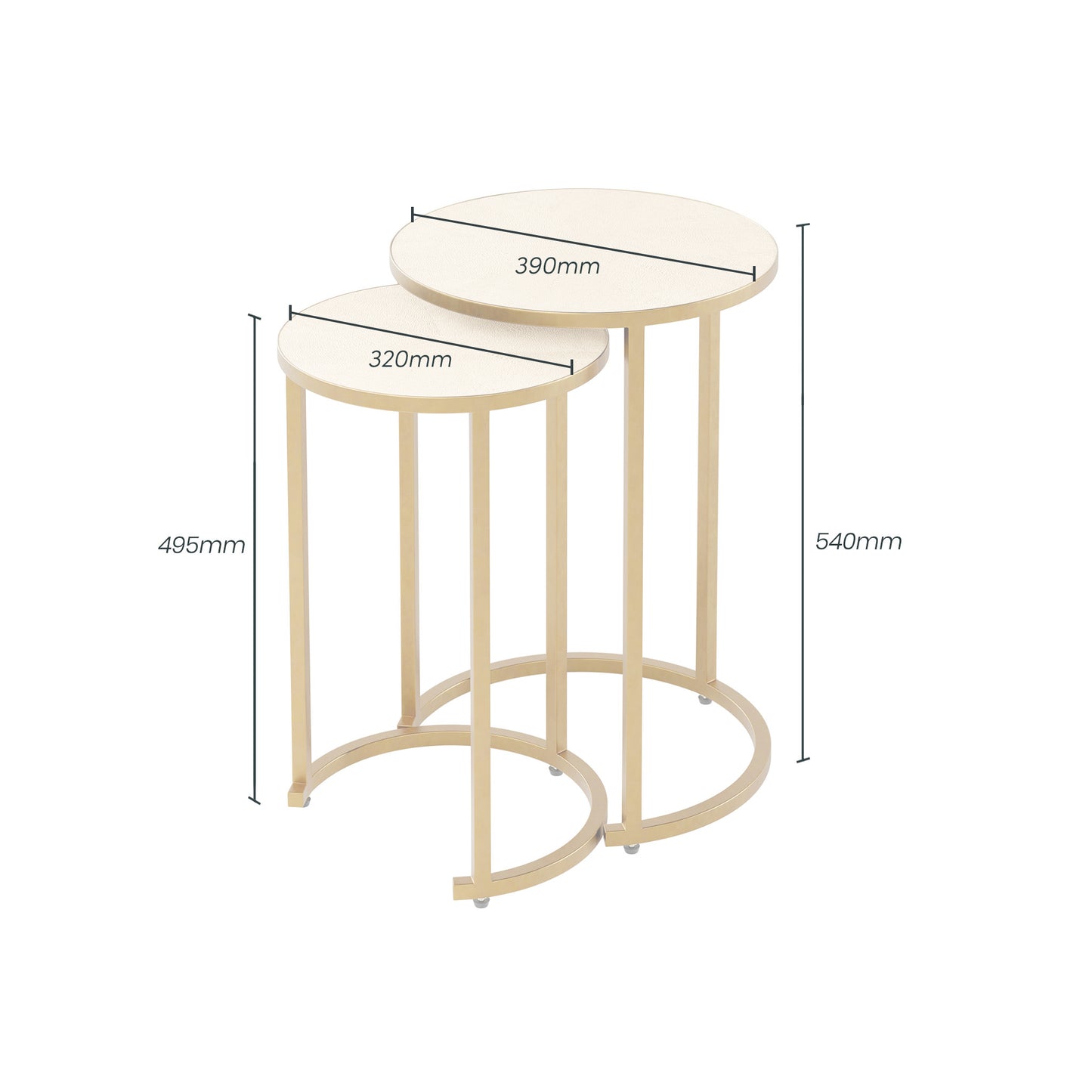 Hampton Nest Tables crafted in an exclusive ivory shagreen effect with antique brass legs. Perfect for living rooms, lounges, or entryways. Shop online today at www.nobleandnook.co.uk