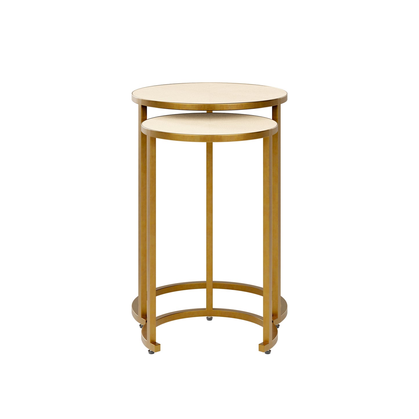 Hampton Nest Tables crafted in an exclusive ivory shagreen effect with antique brass legs. Perfect for living rooms, lounges, or entryways. Shop online today at www.nobleandnook.co.uk