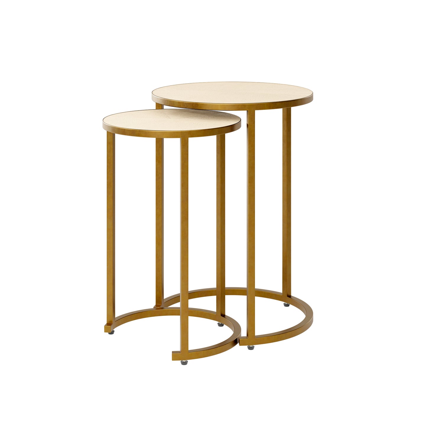 Hampton Nest Tables crafted in an exclusive ivory shagreen effect with antique brass legs. Perfect for living rooms, lounges, or entryways. Shop online today at www.nobleandnook.co.uk
