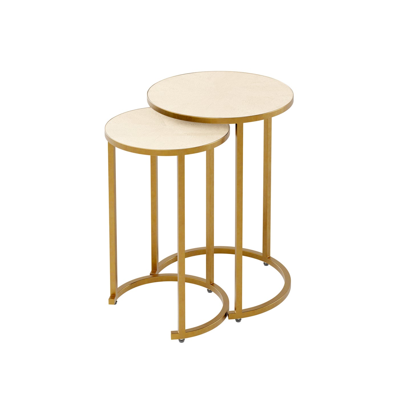 Hampton Nest Tables crafted in an exclusive ivory shagreen effect with antique brass legs. Perfect for living rooms, lounges, or entryways. Shop online today at www.nobleandnook.co.uk