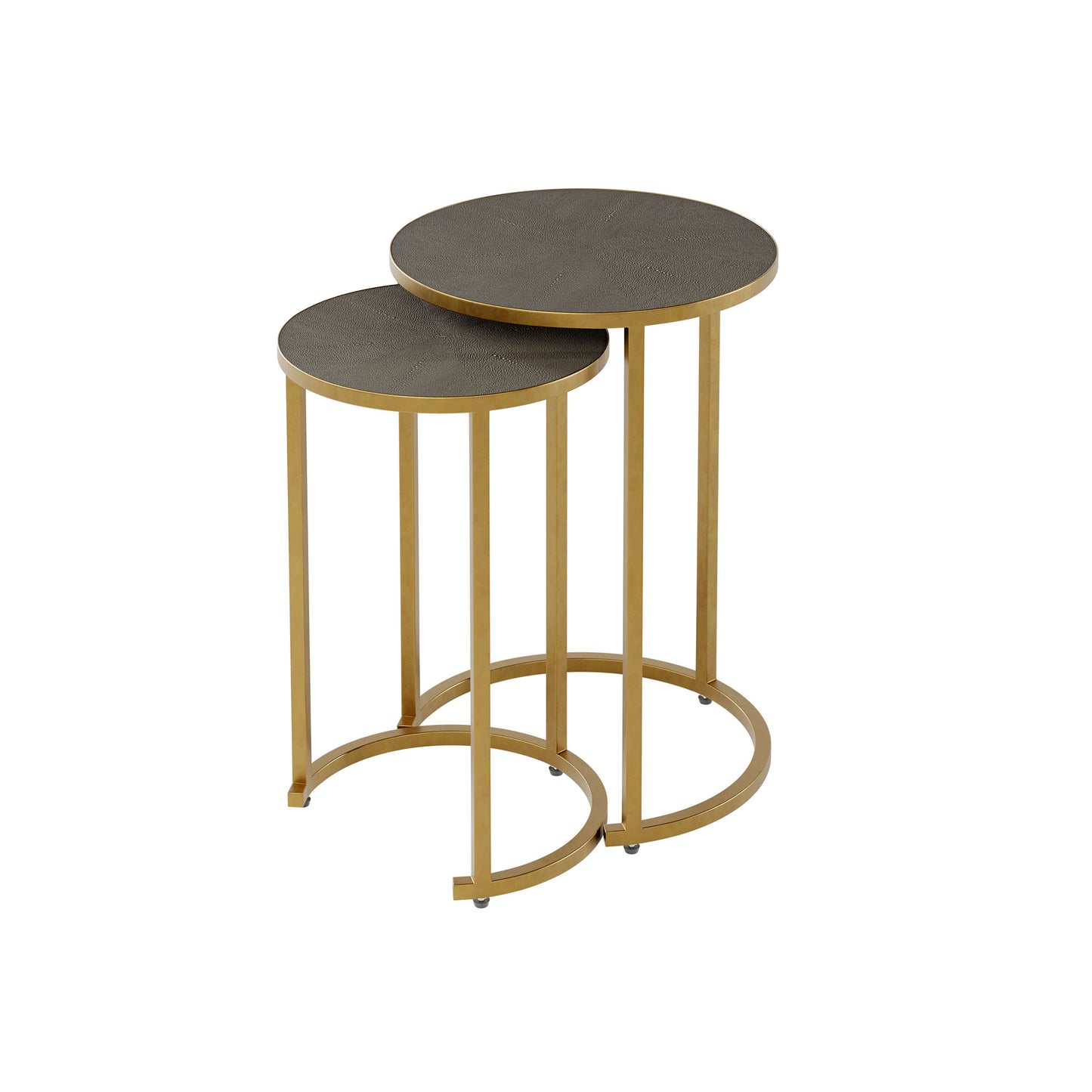 The Hampton Nest Table in Grey Shagreen an elegant and exclusive two piece set featuring faux shagreen and an antique brass finish. Shop online today at www.nobleandnook.co.uk