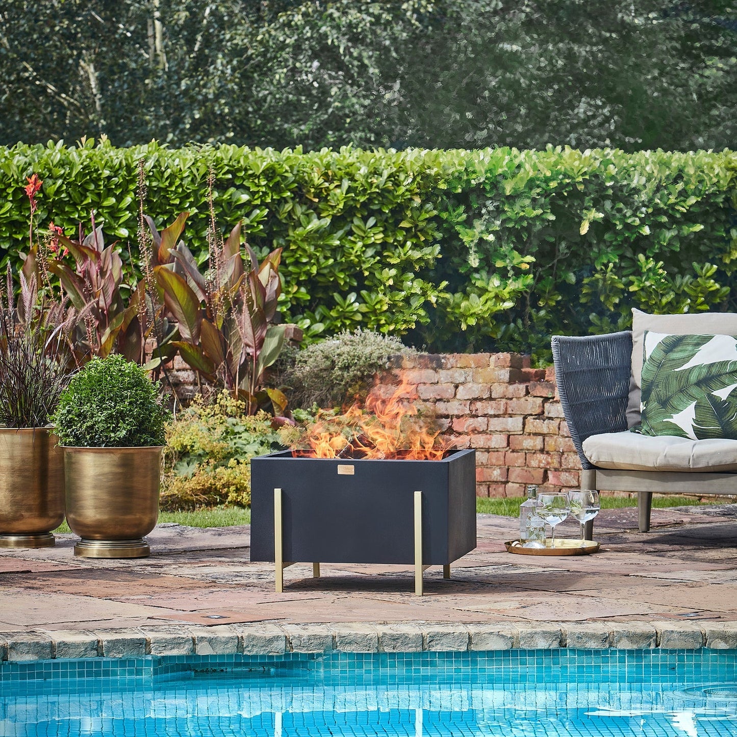 Outdoor Orion Fire Pit in Matt Black & Antique Gold