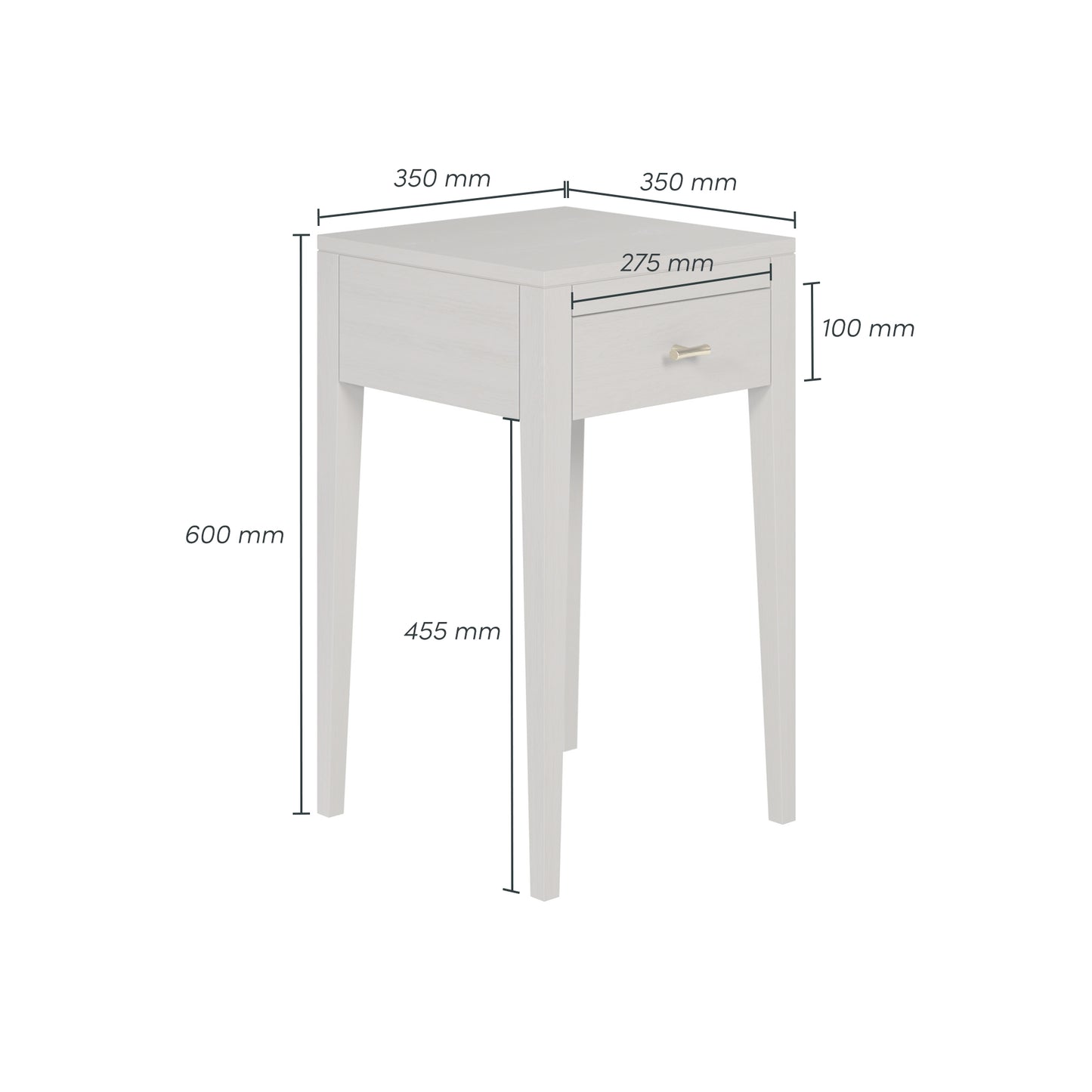 Shop the Radford Bedside Table in grey oak with 1 drawer, visible wood grain and brushed brass bar style handles by D.I. Designs. Shop online now at www.nobleandnook.co.uk