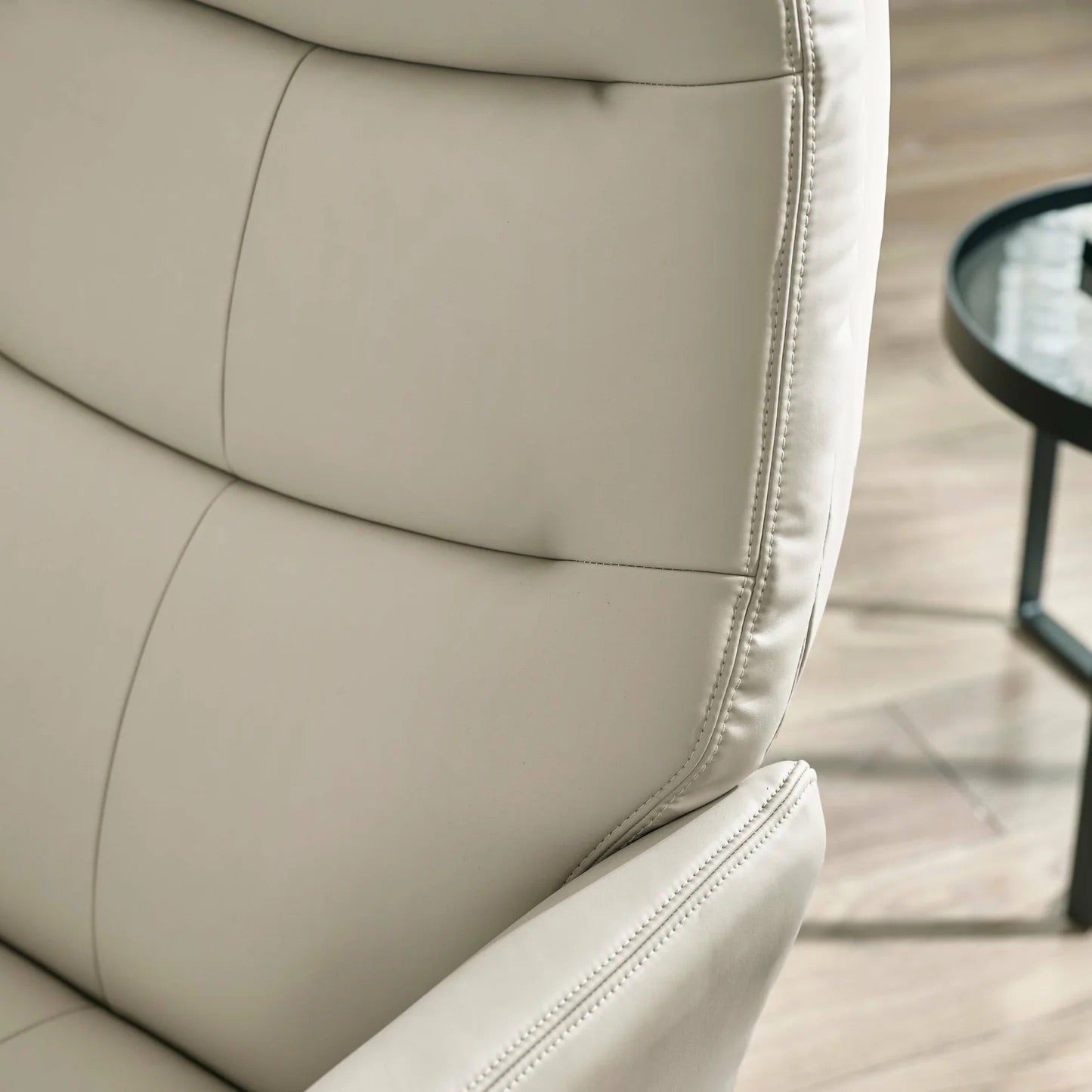 Priya Grey Faux PU Leather Recliner Chair with Matching Footstool – Modern Reclining Armchair