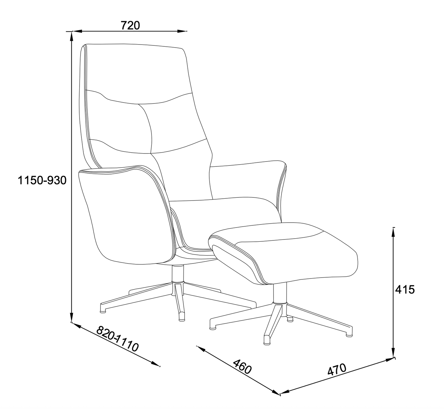 Priya Grey Modern Reclining Armchair with Matching Footstool