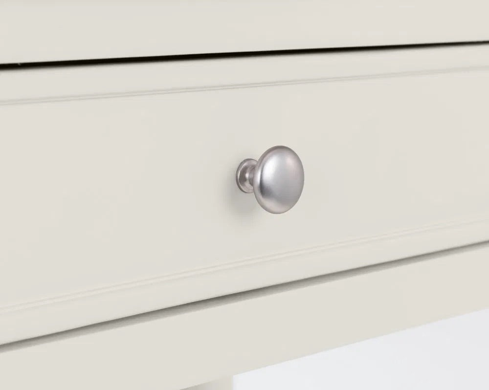 The Provence 2 Drawer Console Table in grey lacquer and limed oak effect top and classic turned legs, making it perfect for hallways or living areas. Available today at www.nobleandnook.co.uk