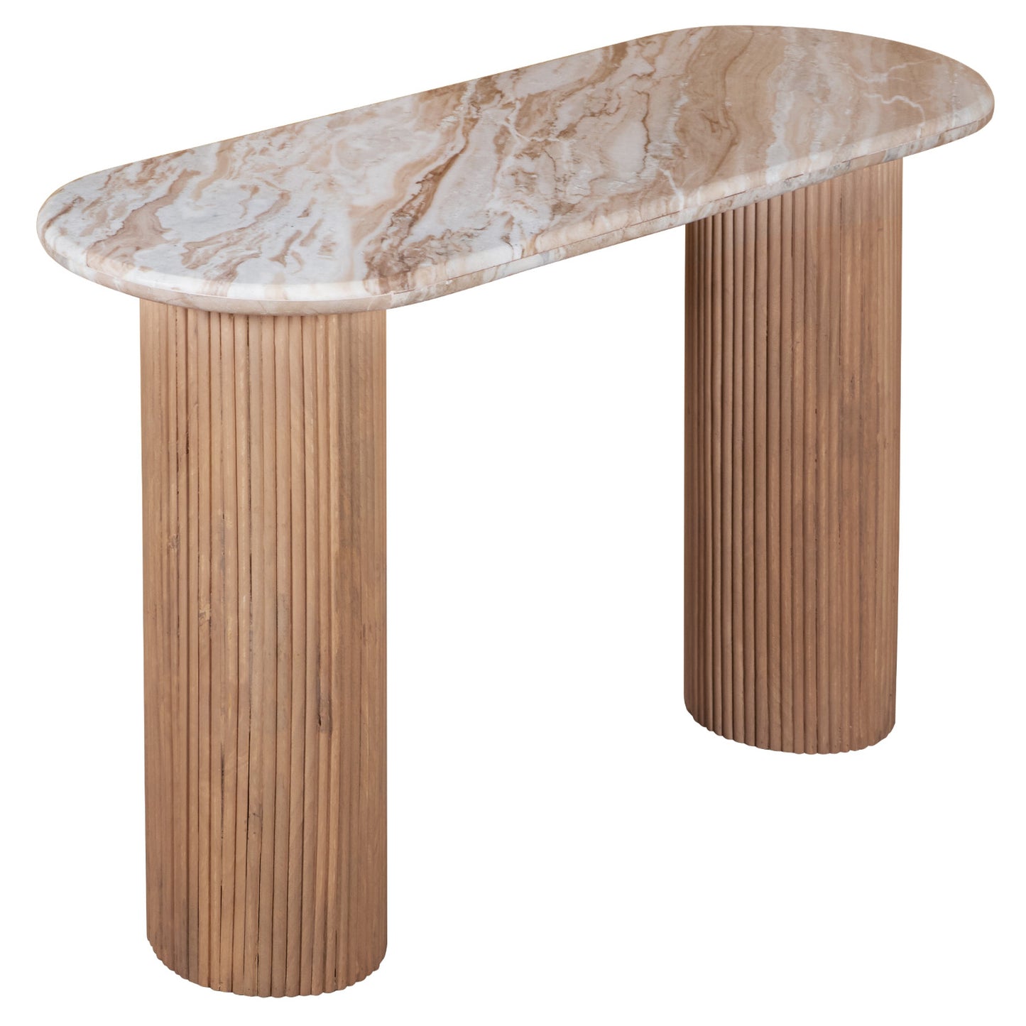 MADE TO ORDER - Natural Pale Taupe Marble Top with Solid Mango Wood Base. H77×W120×D40cm. A true statement in minimalism and craftsmanship. Shop online at www.nobleandnook.co.uk