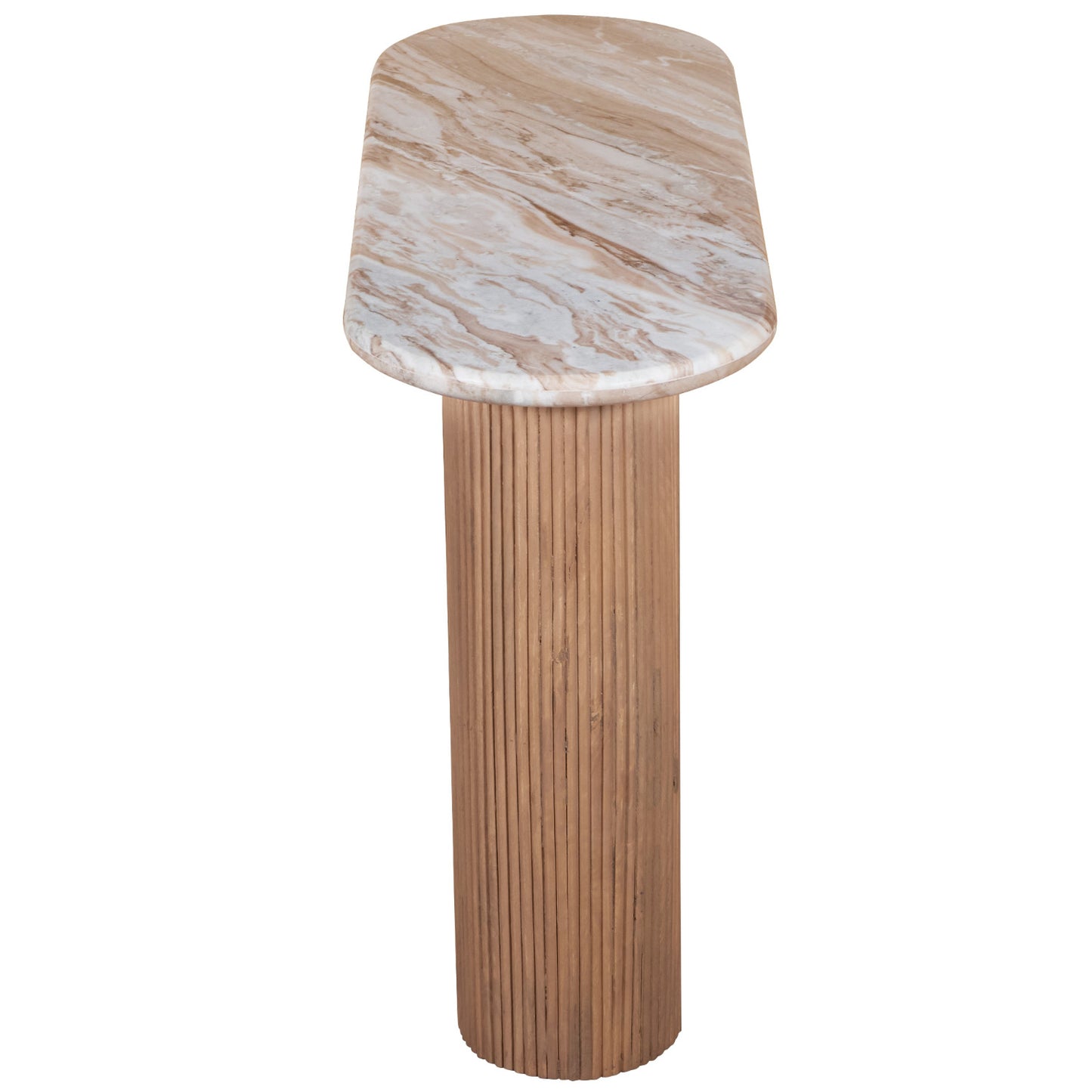 MADE TO ORDER - Natural Pale Taupe Marble Top with Solid Mango Wood Base. H77×W120×D40cm. A true statement in minimalism and craftsmanship. Shop online at www.nobleandnook.co.uk