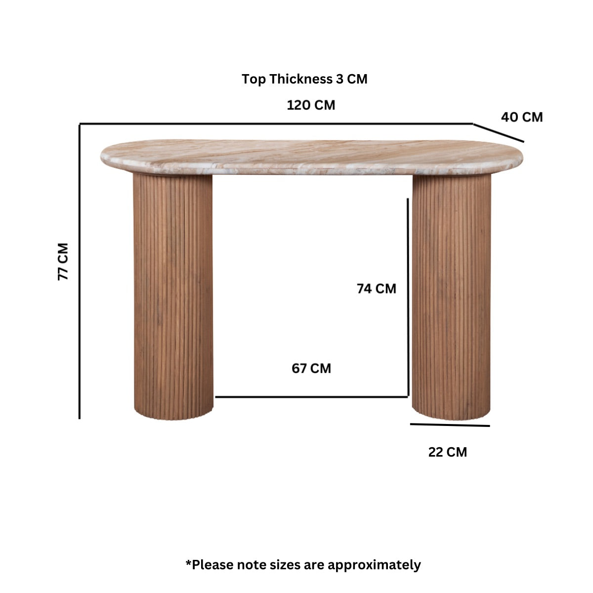 MADE TO ORDER - Natural Pale Taupe Marble Top with Solid Mango Wood Base. H77×W120×D40cm. A true statement in minimalism and craftsmanship. Shop online at www.nobleandnook.co.uk