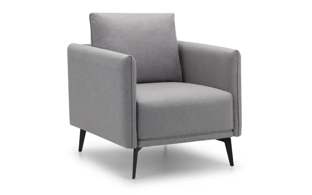Shop the Rhoe chair, with light grey wool effect fabric and removable bolster cushions to provide ultimate comfort. FREE UK Mainland Delivery. Shop online today at www.nobleandnook.co.uk