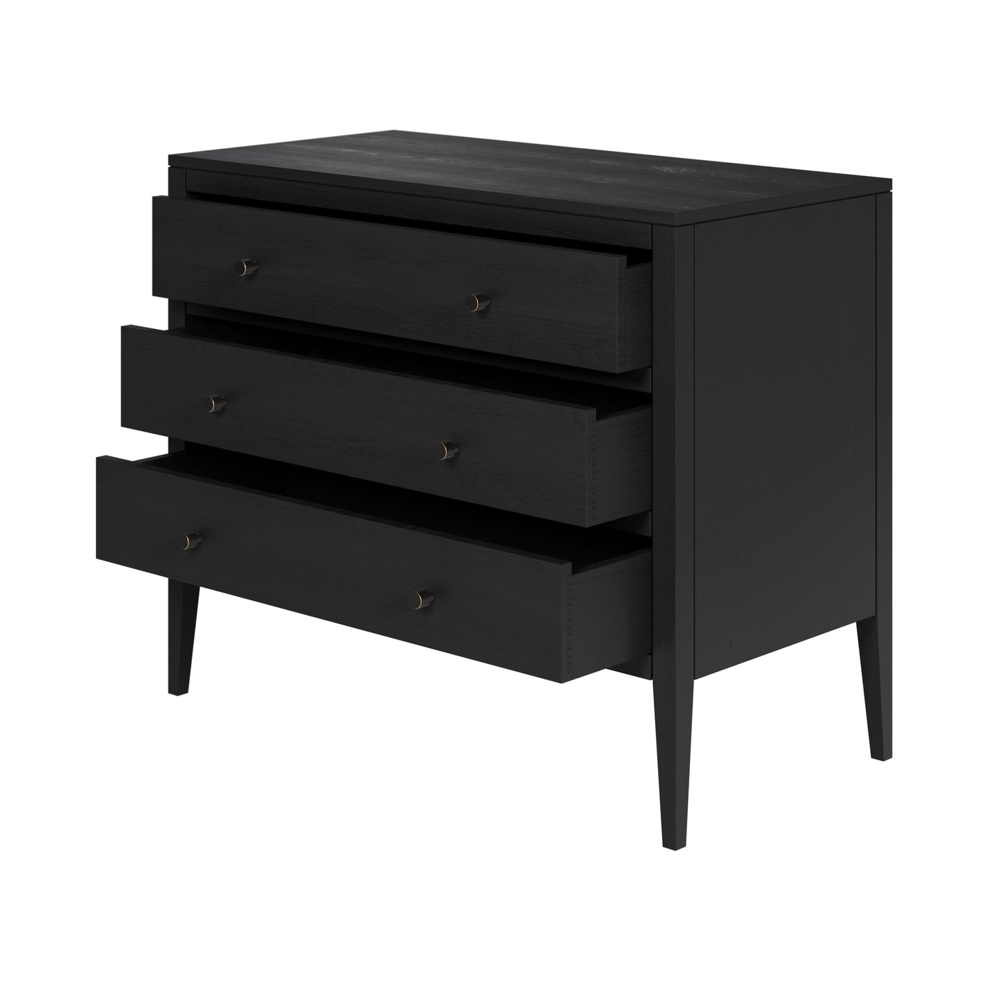 Shop the Radford Chest of Drawers in sleek black solid oak with three drawers by D.I. Designs. FREE UK MAINLAND DELIVERY. Shop online now at www.nobleandnook.co.uk