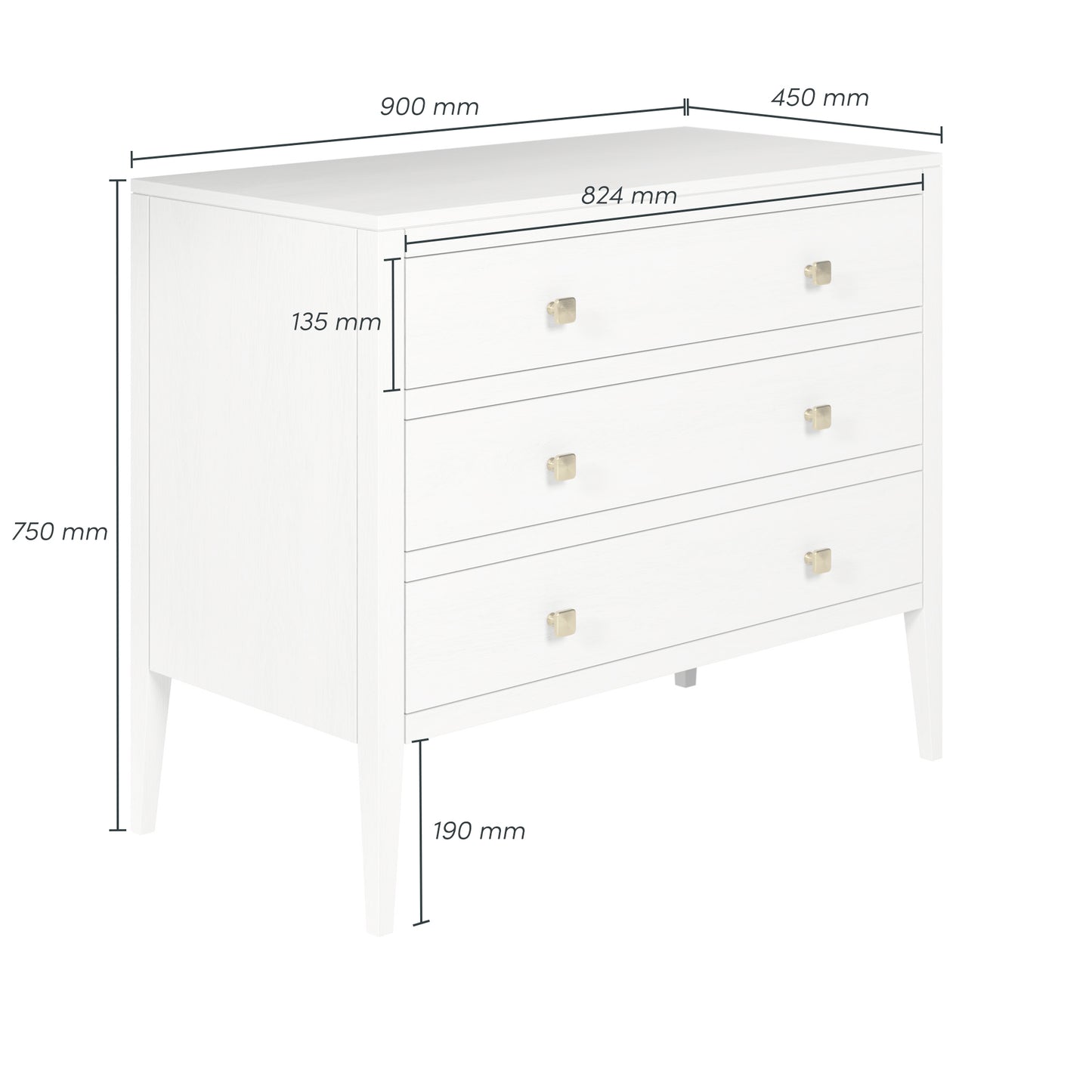 Shop the solid oak Radford Chest of Drawers in white solid oak with visible grain and brass square handles by D.I. Designs. FREE UK MAINLAND DELIVERY. Shop online now at www.nobleandnook.co.uk