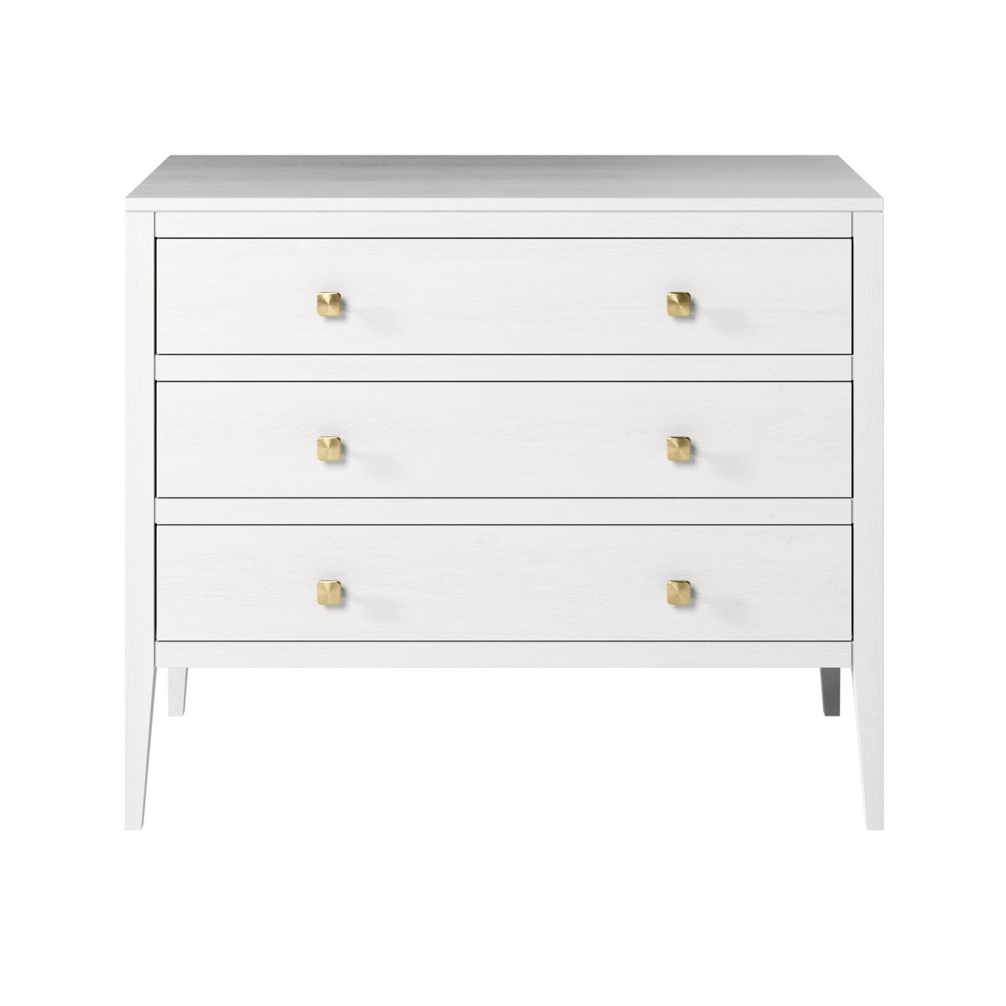 Shop the solid oak Radford Chest of Drawers in white solid oak with visible grain and brass square handles by D.I. Designs. FREE UK MAINLAND DELIVERY. Shop online now at www.nobleandnook.co.uk