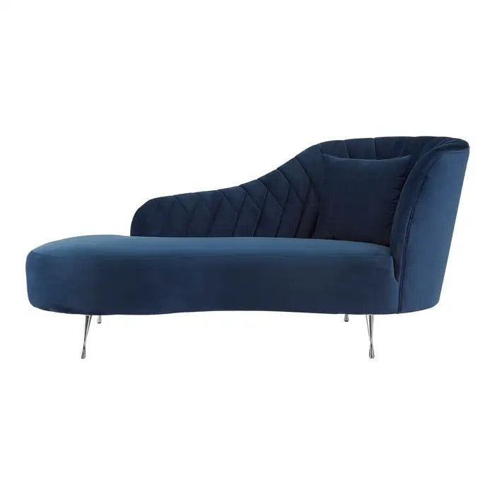 This Dark Blue Velvet Chaise Longue is a sophisticated fusion of modern design and timeless elegance. Ideal for contemporary interiors with a classic touch. Shop online today at www.nobleandnook.co.uk