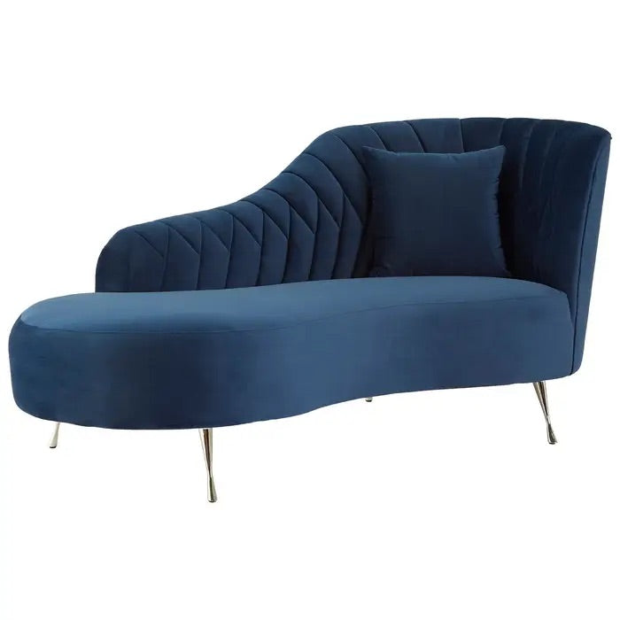 This Dark Blue Velvet Chaise Longue is a sophisticated fusion of modern design and timeless elegance. Ideal for contemporary interiors with a classic touch. Shop online today at www.nobleandnook.co.uk
