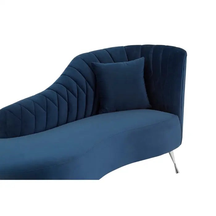 This Dark Blue Velvet Chaise Longue is a sophisticated fusion of modern design and timeless elegance. Ideal for contemporary interiors with a classic touch. Shop online today at www.nobleandnook.co.uk