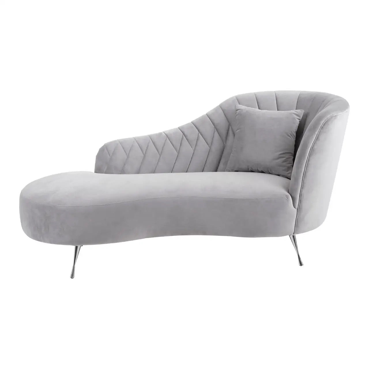 This Grey Velvet Chaise Longue is a sophisticated fusion of modern design and timeless elegance. Ideal for contemporary interiors with a classic touch. Shop online today at www.nobleandnook.co.uk