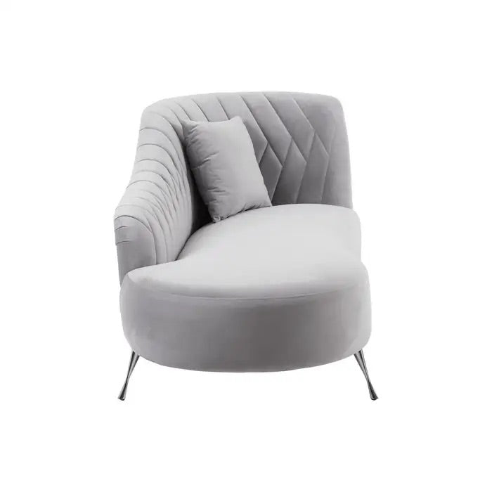 This Grey Velvet Chaise Longue is a sophisticated fusion of modern design and timeless elegance. Ideal for contemporary interiors with a classic touch. Shop online today at www.nobleandnook.co.uk