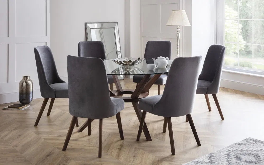 Round Walnut and Glass Dining Table