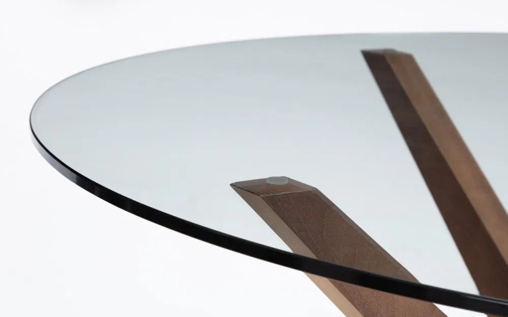 Round Walnut and Glass Dining Table
