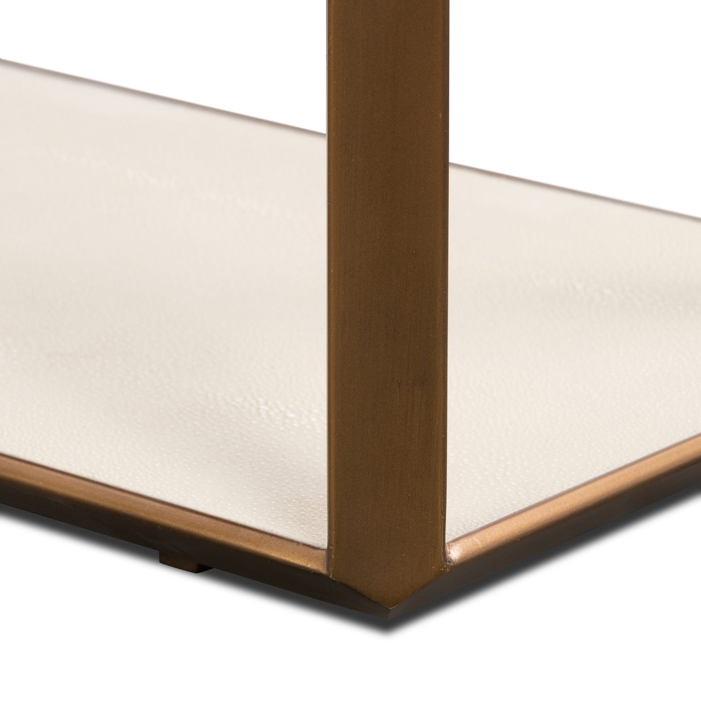 The Elmley Console Table in Ivory, featuring a sleek glass top and an antique style brass surround. FREE UK Mainland Delivery. Shop online today at www.nobleandnook.co.uk