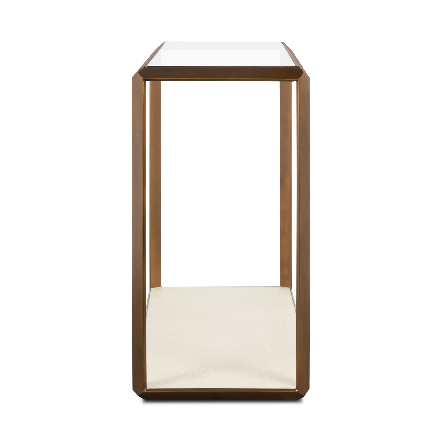 The Elmley Console Table in Ivory, featuring a sleek glass top and an antique style brass surround. FREE UK Mainland Delivery. Shop online today at www.nobleandnook.co.uk