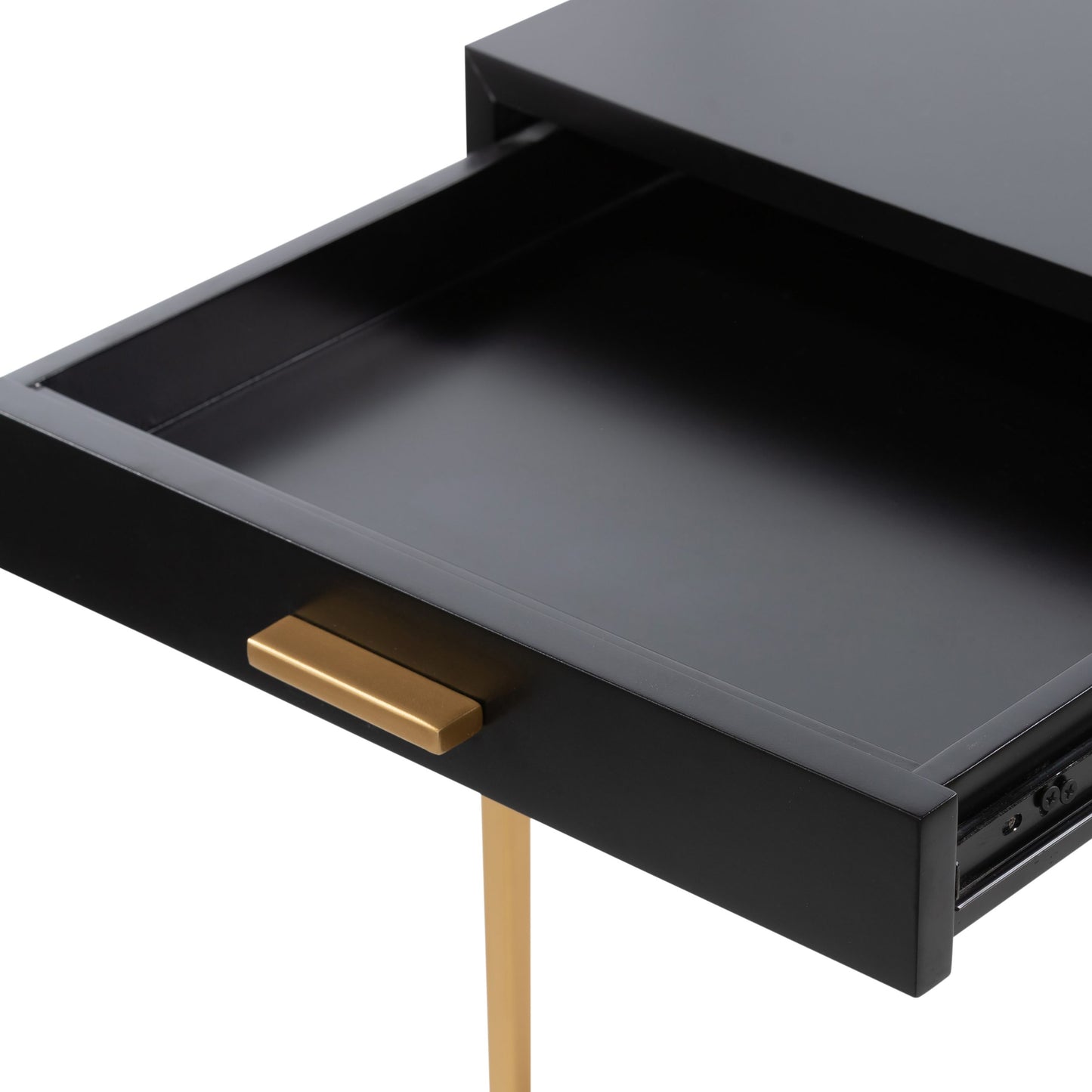 Shop the Berkeley Bedside Table in Black with fine tapered gold finished legs. FREE UK Mainland Delivery. Shop online today at www.nobleandnook.co.uk