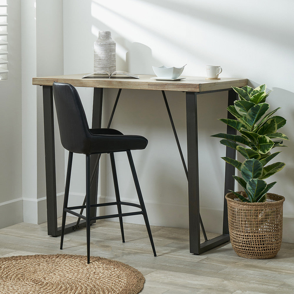 Elegant style and modern design from the Sand Wash Acacia Wood and Black Metal Bar Table. FREE UK MAINLAND DELIVERY. Shop online now at www.nobleandnook.co.uk