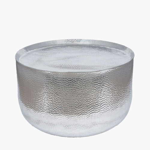 Elevate any space with this Large Hammered Aluminium Polished Metal Coffee Table with a unique design that draws the eye. FREE UK MAINLAND DELIVERY. Shop online now at www.nobleandnook.co.uk
