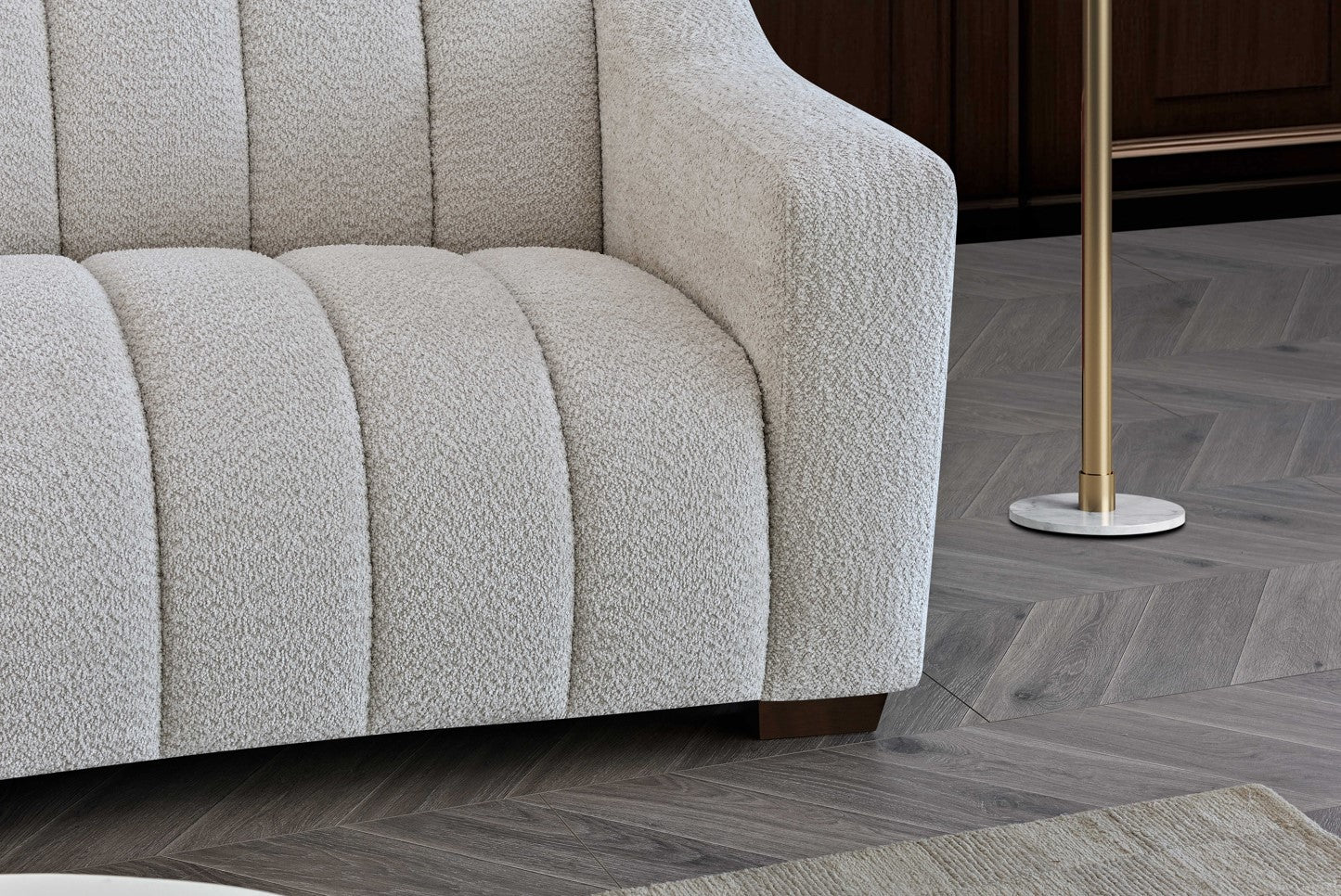Indulge in luxury with the Aluxo Astoria 3 Seater Sofa in Oatmeal Boucle Fabric. An exquisite piece featuring deep channel stitching and adorned with a soft and alluring boucle fabric in a stunning Oatmeal hue. Shop online today at www.nobleandnook.co.uk