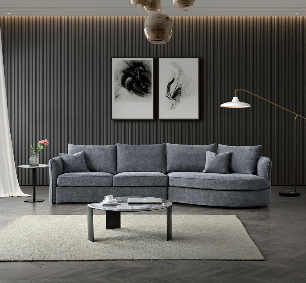 Shop the Aluxo Rubin Corner Chaise in Charcoal Bouclé, the epitome of luxury and comfort. It's organic curves and contemporary bouclé fabric make it a statement piece in any home. Shop online today at www.nobleandnook.co.uk
