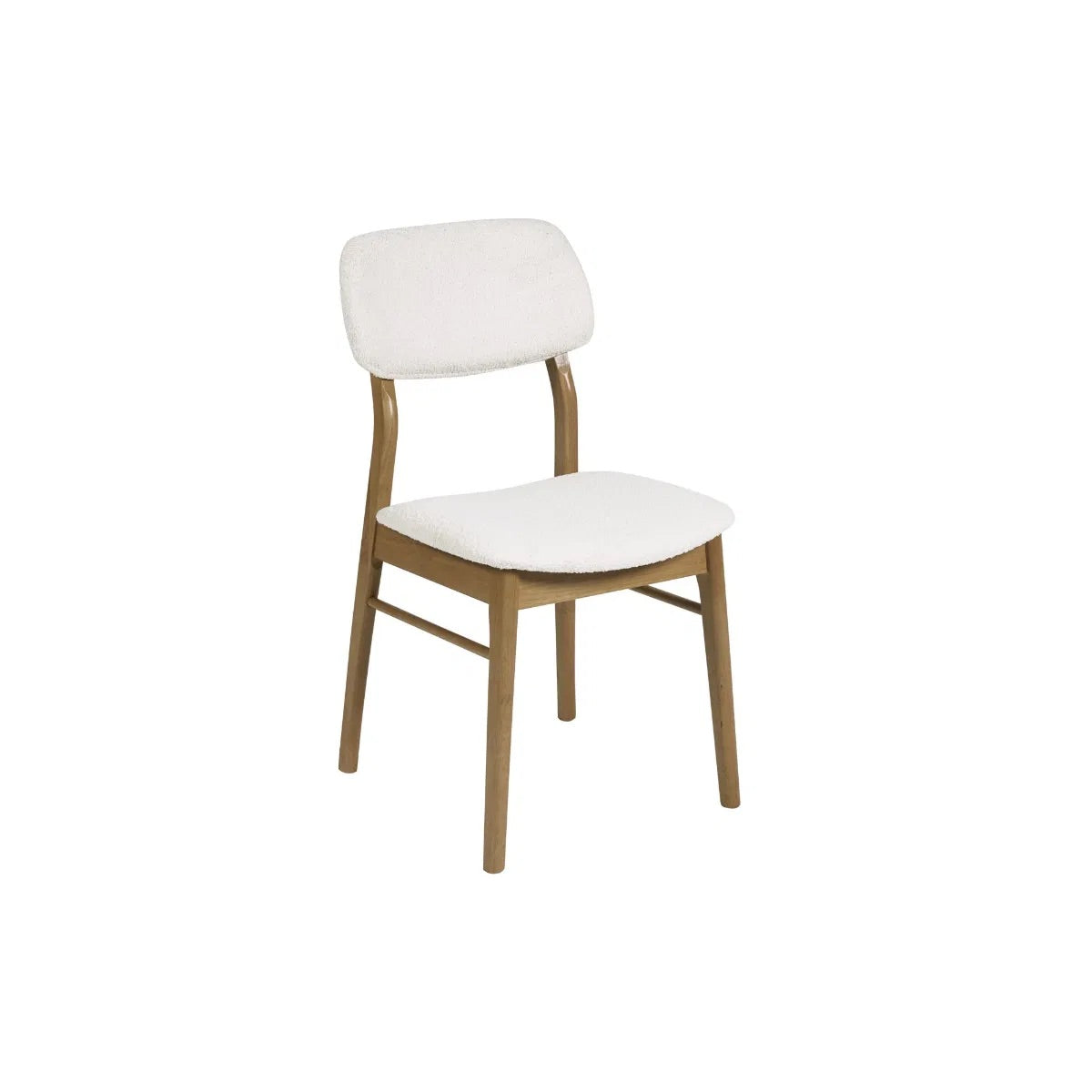 Dimensions: H85 x W56 x D45 cm. Luxurious White Boucle Upholstery adds a rich, tactile finish that feels both inviting and sophisticated. Ergonomically designed for lasting comfort and support during long meals and conversations.