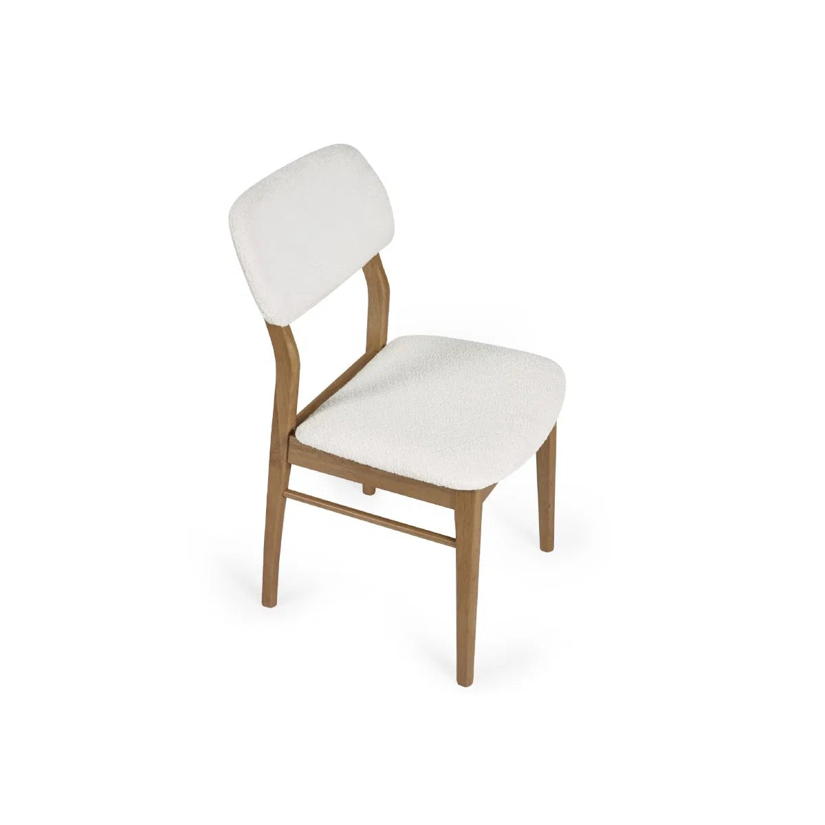 Dimensions: H85 x W56 x D45 cm. Luxurious White Boucle Upholstery adds a rich, tactile finish that feels both inviting and sophisticated. Ergonomically designed for lasting comfort and support during long meals and conversations.