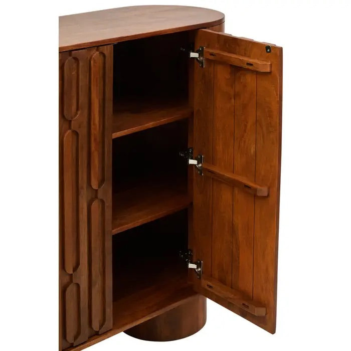 Shop the Torcino two door Mango Wood Cabinet in eco-friendly mango wood with intricately carved design. This item is pre-assembled. Shop online at www.nobleandnook.co.uk