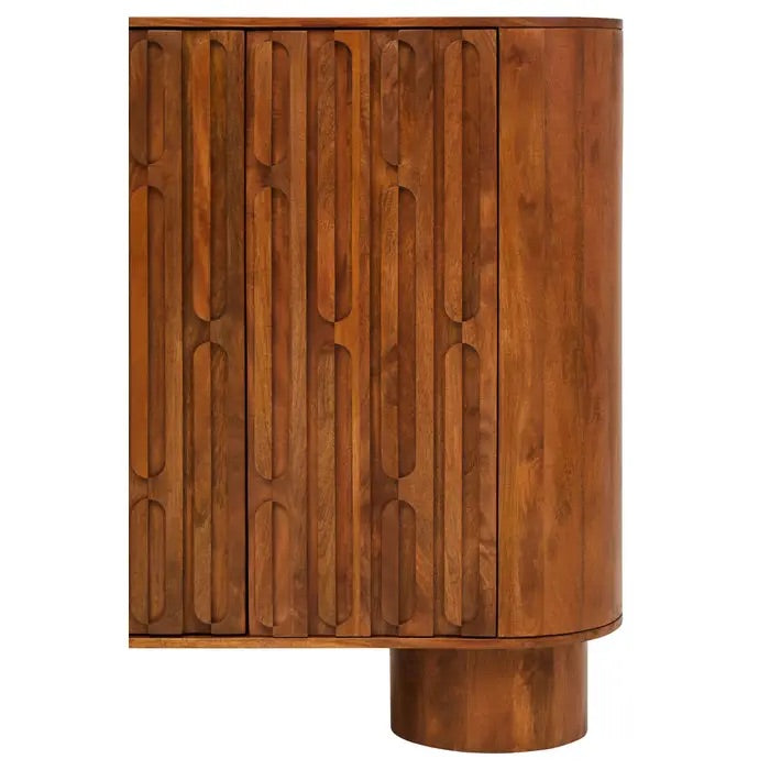 Shop the Torcino two door Mango Wood Cabinet in eco-friendly mango wood with intricately carved design. This item is pre-assembled. Shop online at www.nobleandnook.co.uk