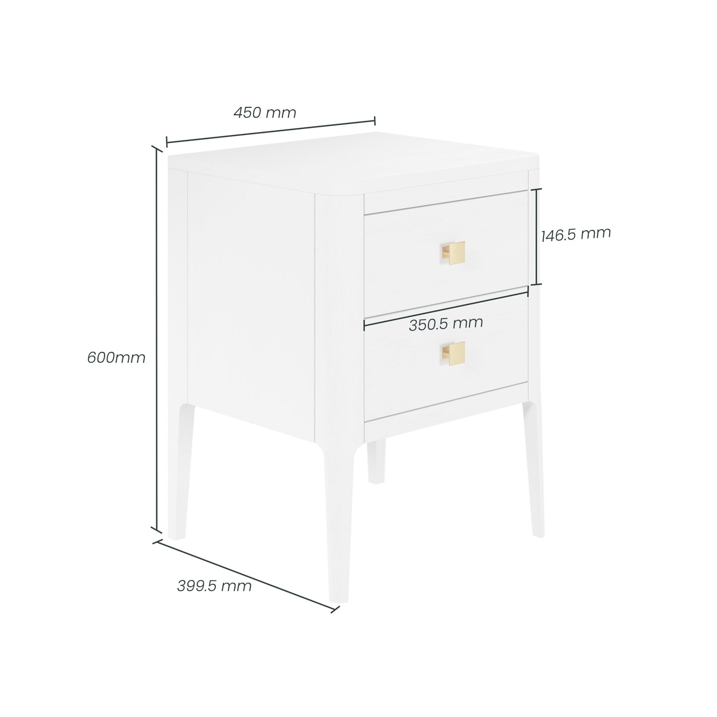 Shop the Abberley Bedside Table, an elegant white oak 2-drawer bedside table with visible grain and brass style square handles by D.I. Designs. FREE UK MAINLAND DELIVERY. Shop online now at www.nobleandnook.co.uk