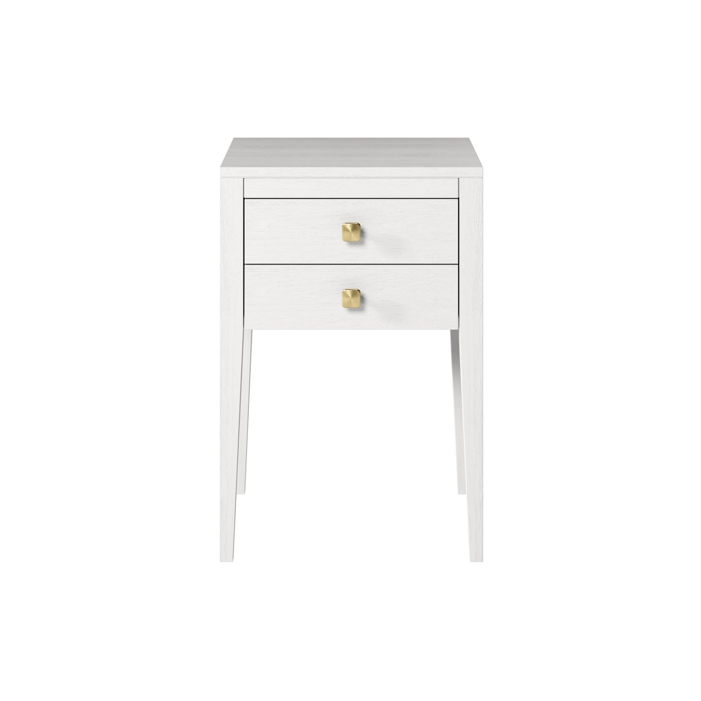 Shop the Radford Bedside table constructed in solid white oak with two drawers with brushed brass style square handles. Shop online today at www.nobleandnook.co.uk