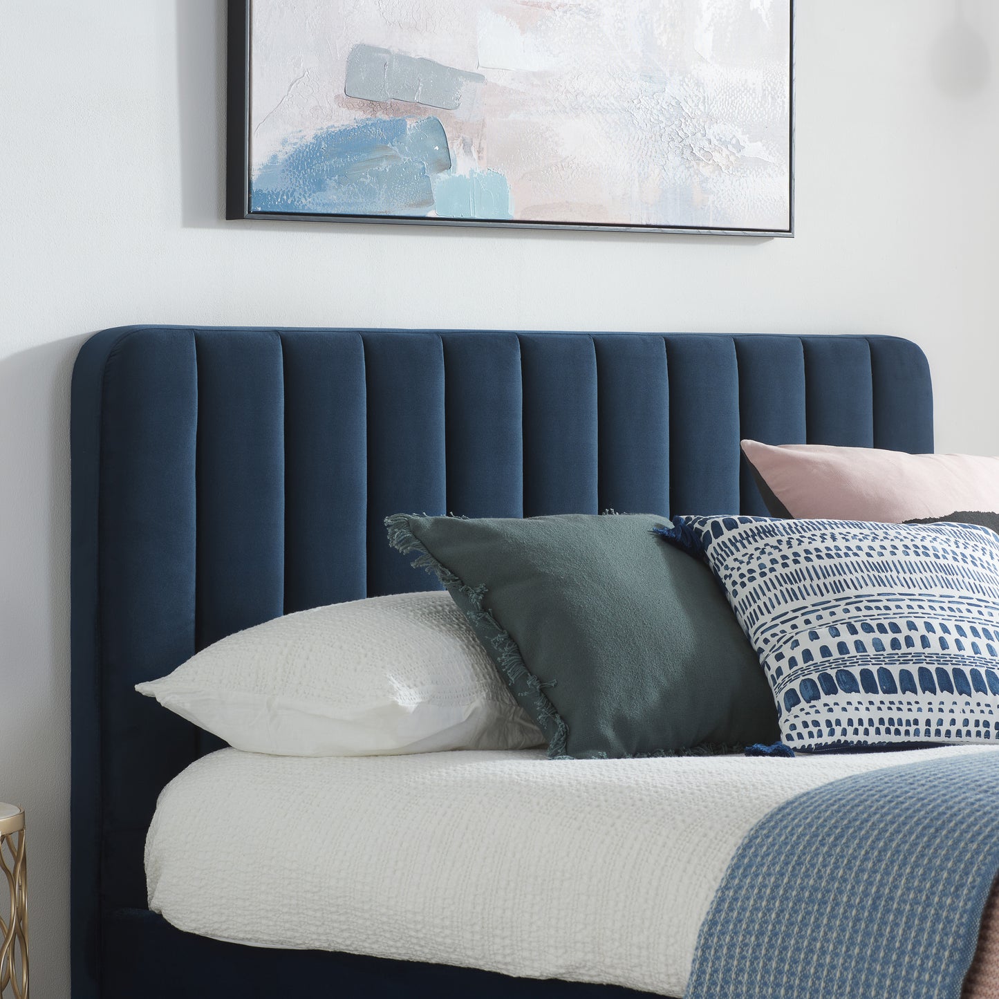 Shop this sophisticated midnight blue velvet bed frame, designed to blend luxury with functionality. FREE UK Mainland Delivery. Shop online today at www.nobleandnook.co.uk