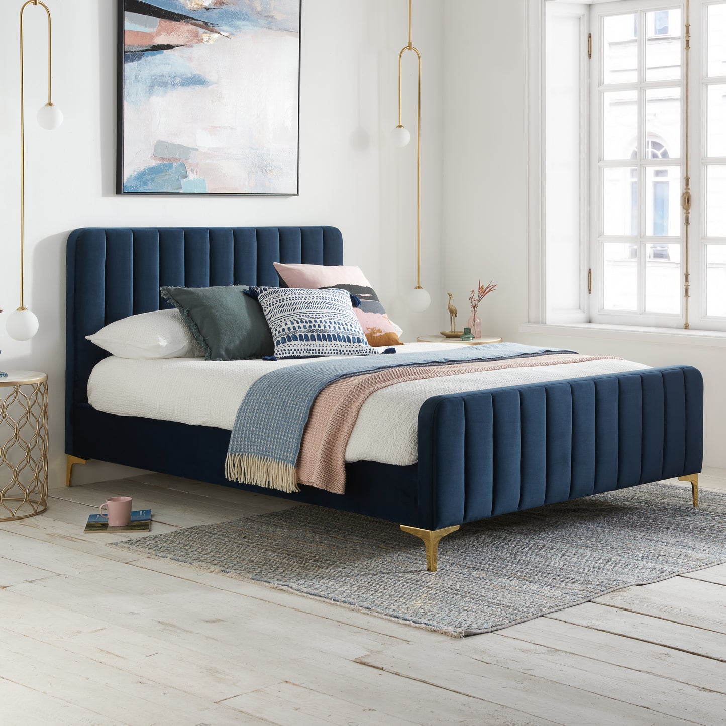 Shop this sophisticated midnight blue velvet bed frame, designed to blend luxury with functionality. FREE UK Mainland Delivery. Shop online today at www.nobleandnook.co.uk