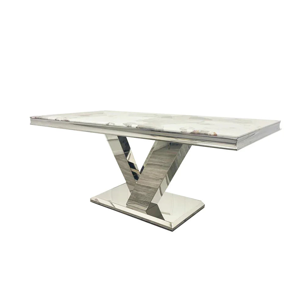 Venice Dining Table with Pandora Marble Top that combines ultra-chic design with exceptional durability. Perfect for those who value style and practicality. Shop online today at www.nobleandnook.co.uk