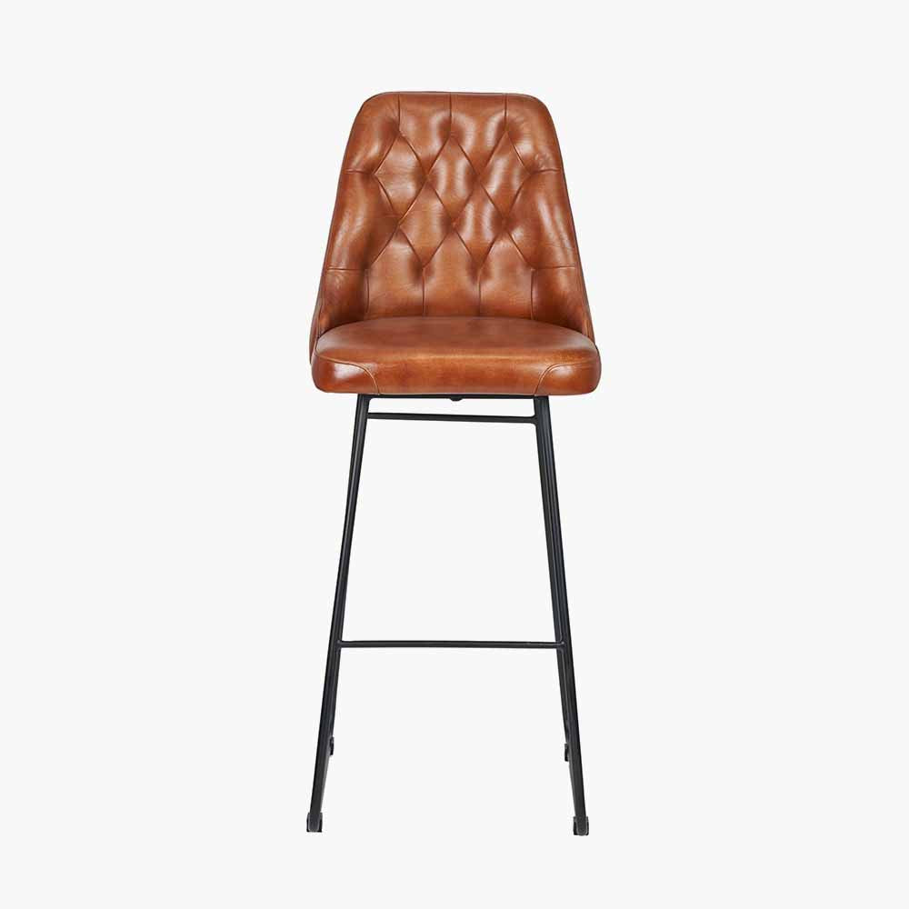 Shop our stylish Vintage Brown Leather and Black Metal Diamond Back Camillo Bar Stool, the perfect addition to any breakfast bar or kitchen island. FREE UK MAINLAND DELIVERY. Shop online now at www.nobleandnook.co.uk