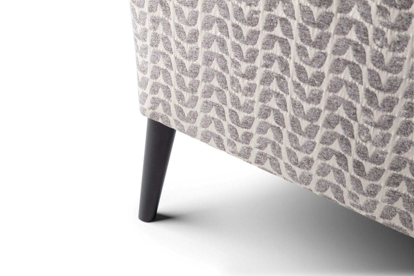 Shop the Warnborough Club Chair in stunning grey patterned fabric and a sleek birch frame and black painted legs by D.I. Designs. FREE UK MAINLAND DELIVERY. Shop online now at www.nobleandnook.co.uk
