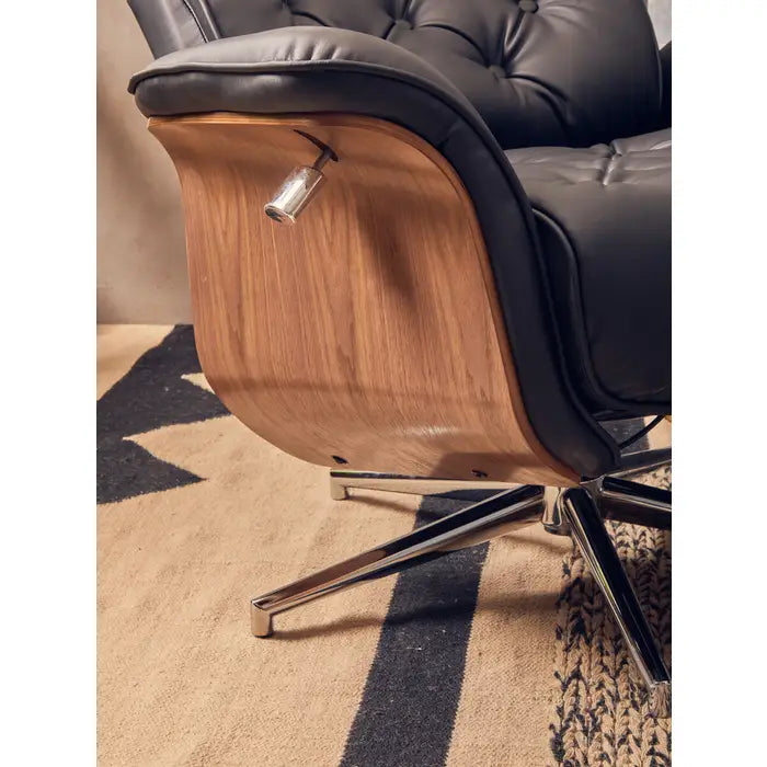 The Belmont Black Faux Leather Recliner & Footstool