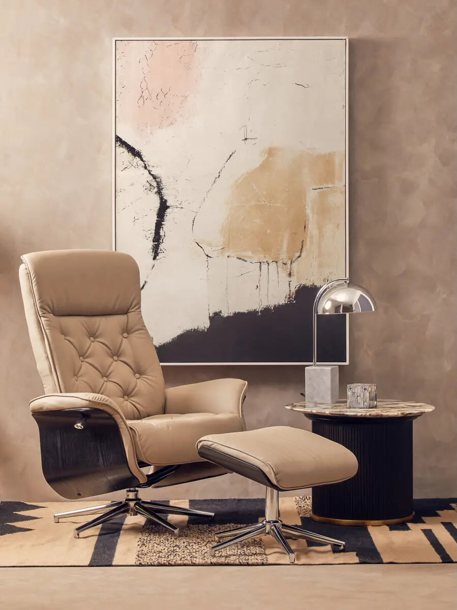 The Warrington Recliner Chair and Footstool combines modern aesthetics with superior comfort, this set is ideal for a home office, reading nook, or relaxing space. Shop online today at www.nobleandnook.co.uk