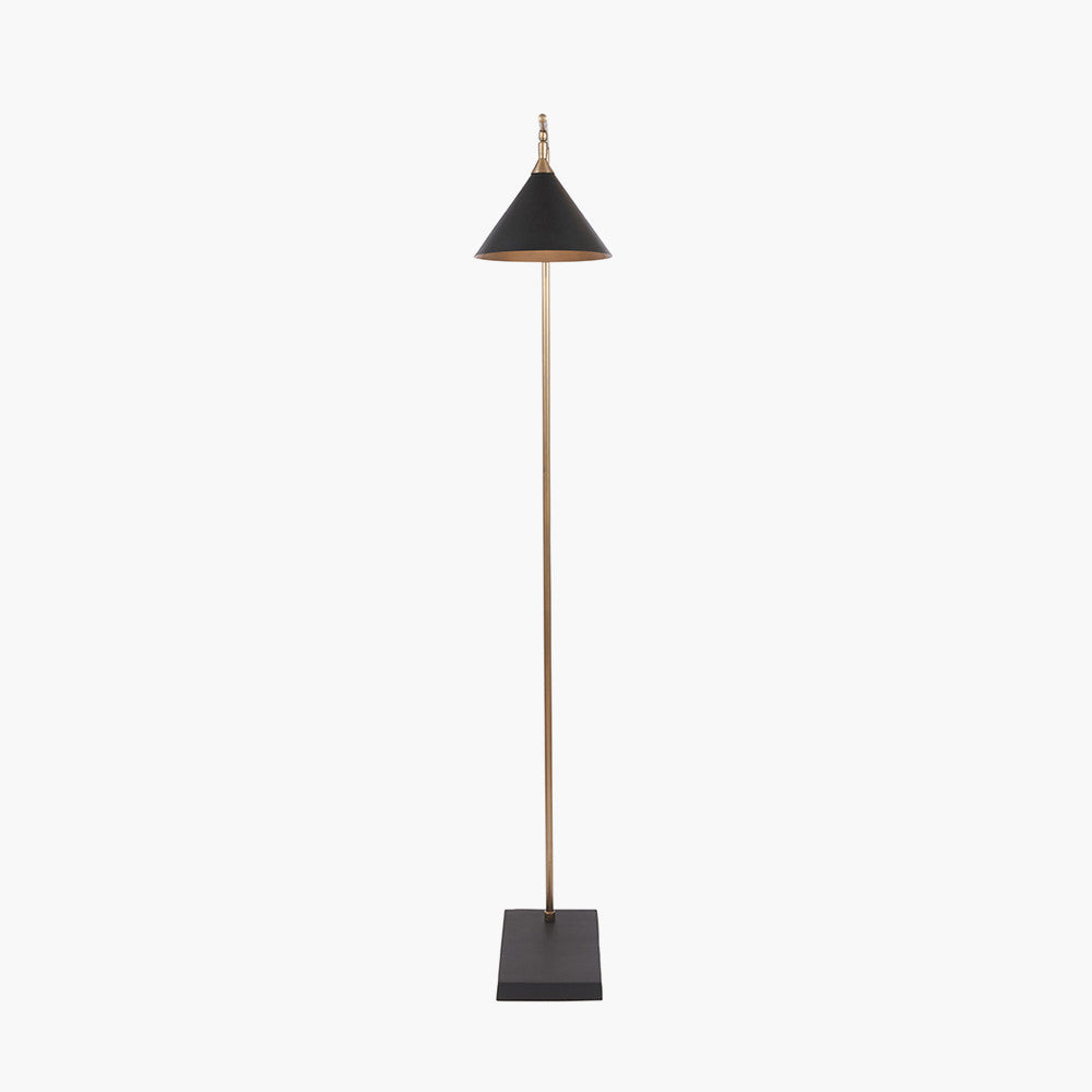 The Zeta Floor Lamp, featuring a sleek combination of matte black and antique brass metal. FREE UK MAINLAND DELIVERY. Shop online now at www.nobleandnook.co.uk