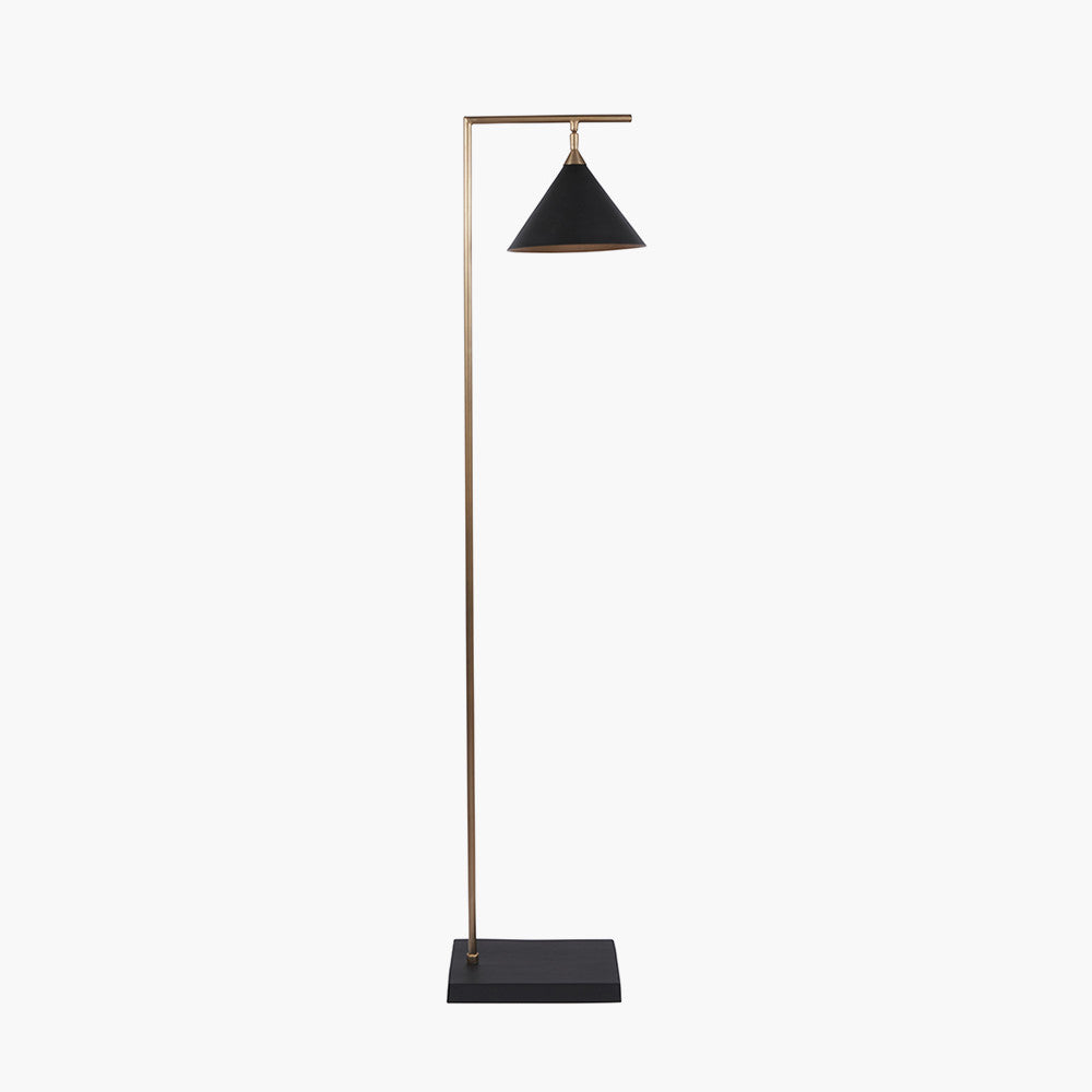 The Zeta Floor Lamp, featuring a sleek combination of matte black and antique brass metal. FREE UK MAINLAND DELIVERY. Shop online now at www.nobleandnook.co.uk