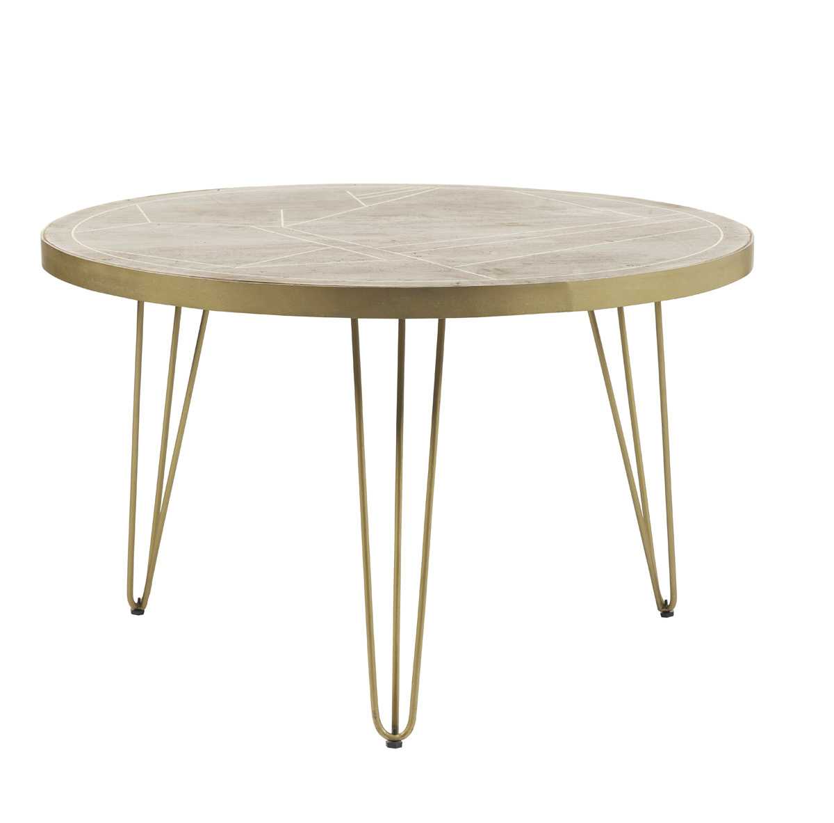 Elegant 4-Seater Round Mango Wood Dining Table, Gold Metal Legs, Handcrafted & Unique, Eco-Friendly Furniture Choice – L120×W120×H76cm. www.nobleandnook.co.uk